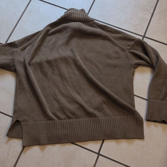 Everlane Perfect Boxy Mock Turtleneck Olive Brown Cotton Size XS - Picture 3 of 9